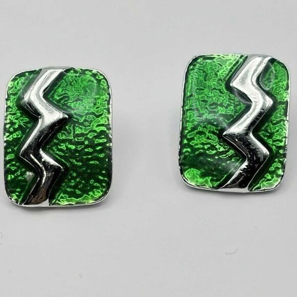 Green & Silver Lighting Earrings - Picture 3 of 5